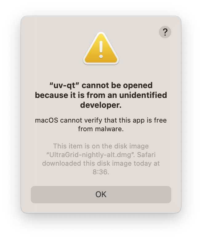 macOS unidentified developer warning