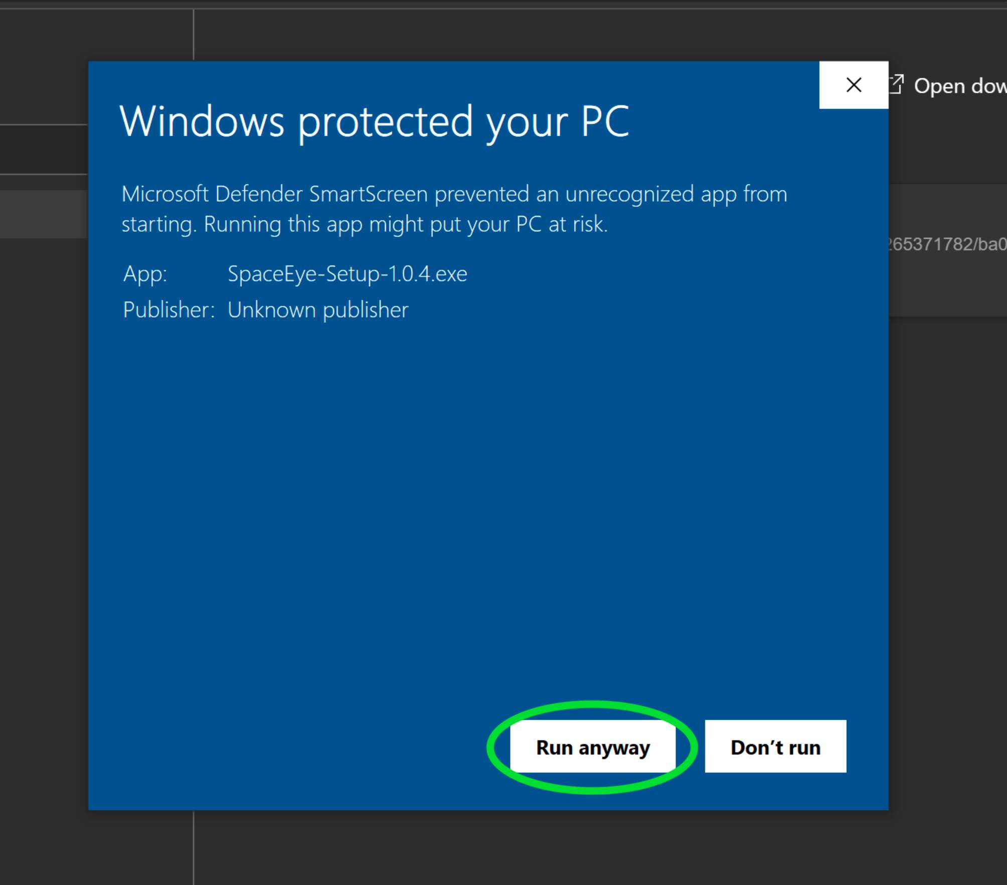 SmartScreen warning - run anyway