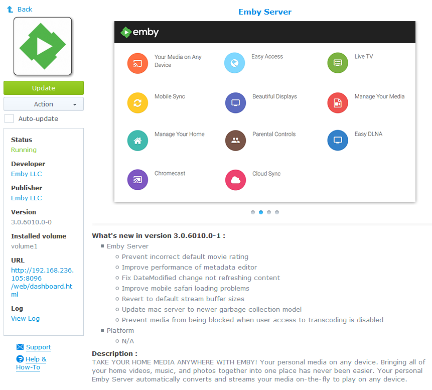 Synology : Example Package Update Screen