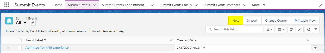 Creating a new Summit Event record