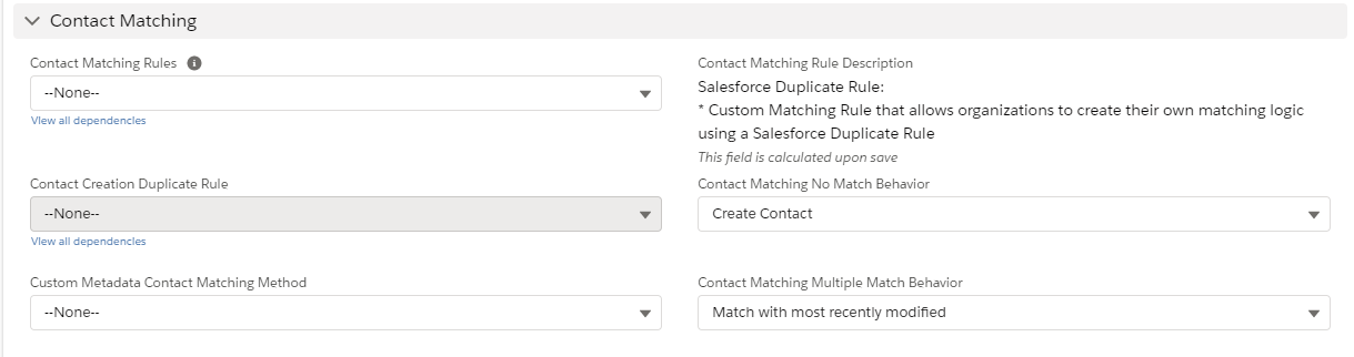 Contact Matching Section on the Event form