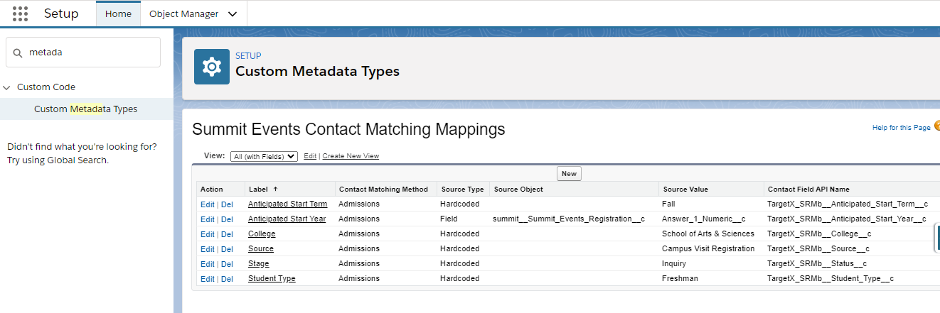 Summit Events Custom Metadata example