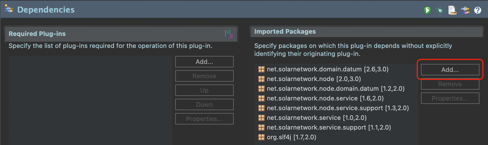 Eclipse manage OSGi dependencies dialog