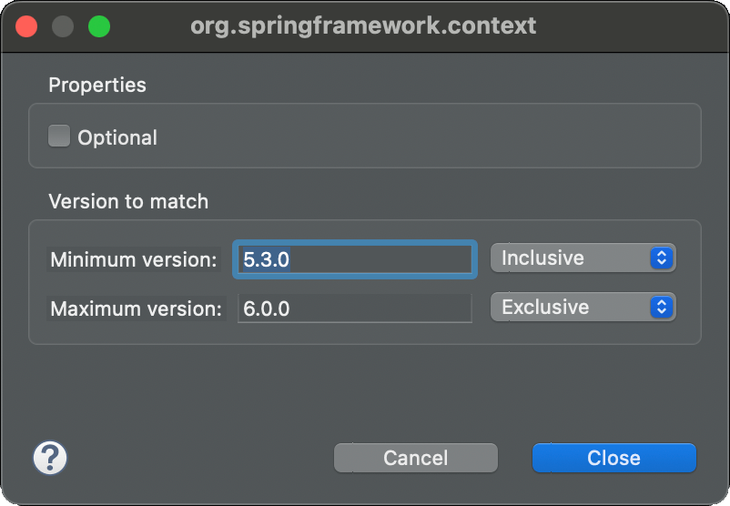 Eclipse OSGi package dependency property editor