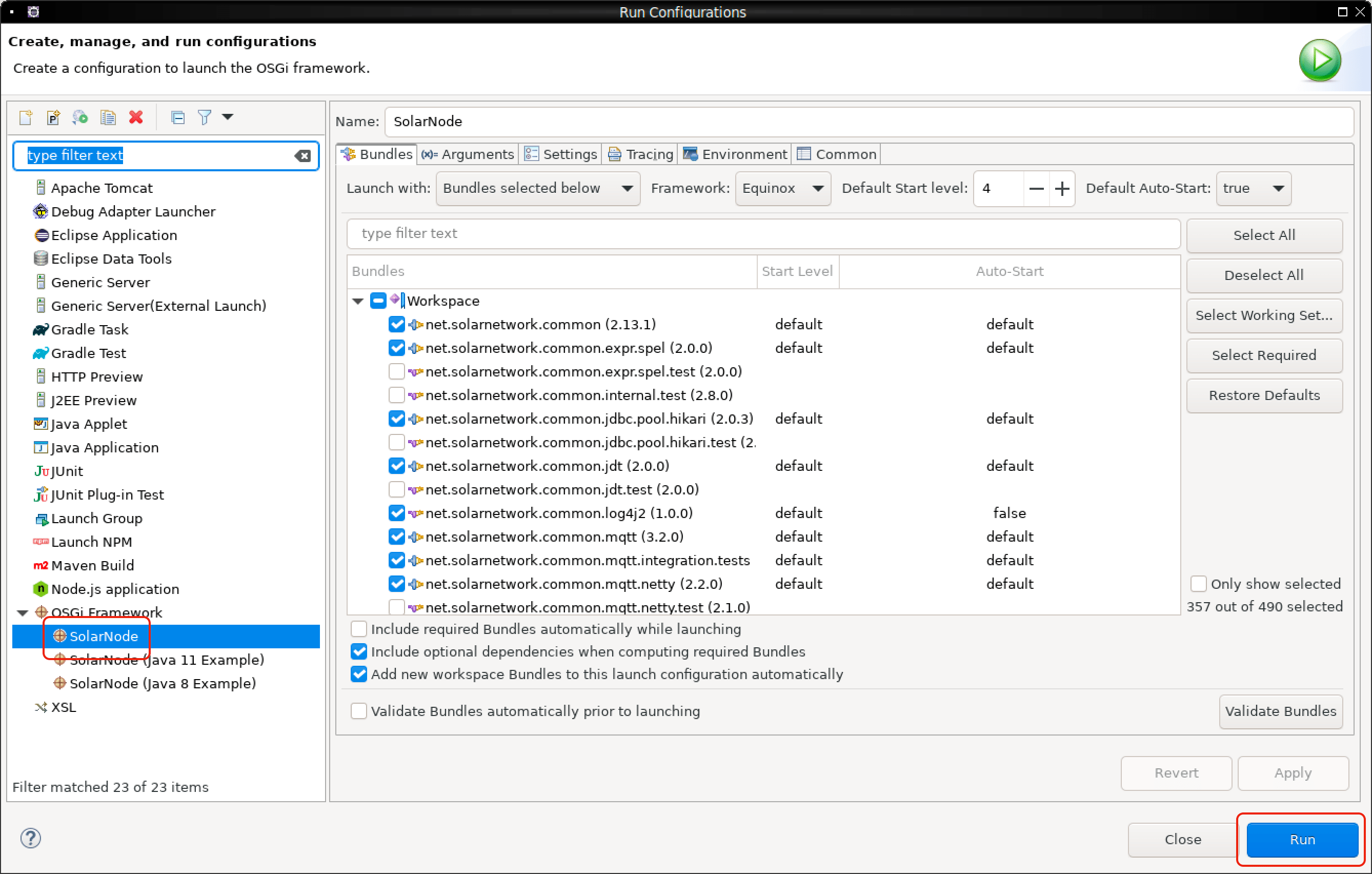 Eclipse SolarNode run configuration