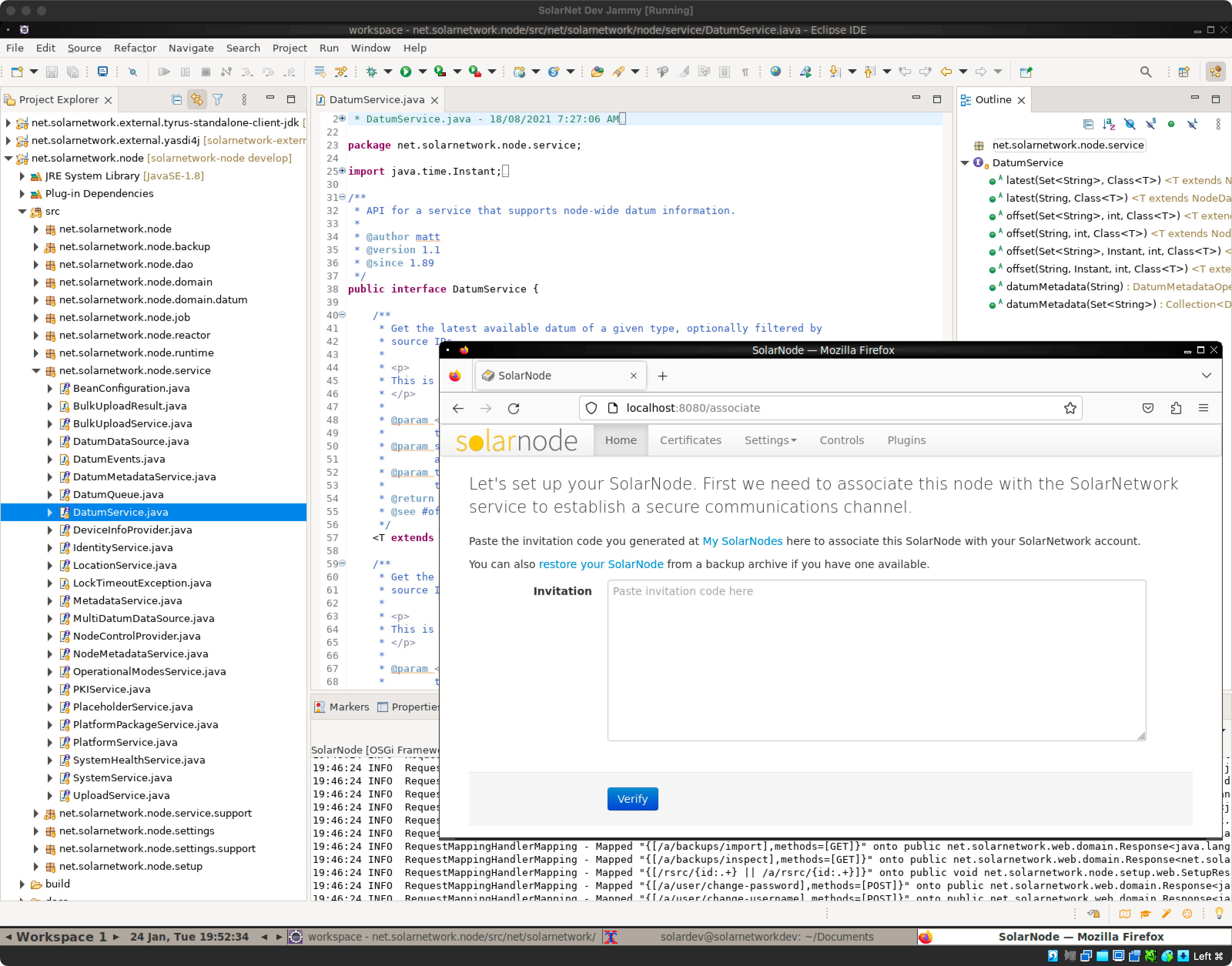 Screen shot of SolarNetwork Developer VM