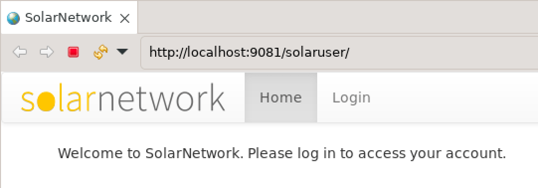 Screen shot of SolarUser welcome page