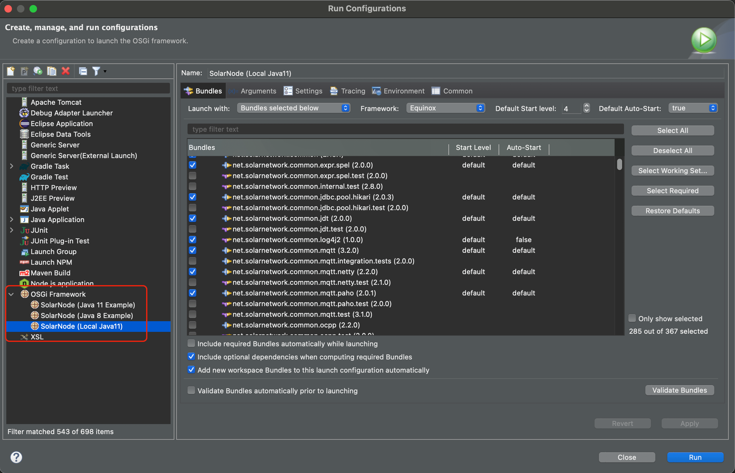 SolarNode OSGi launch configurations