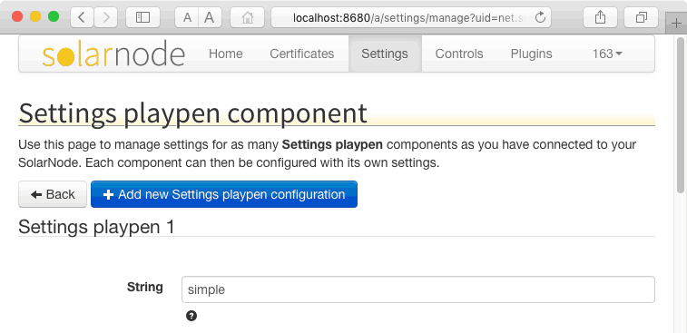 Component settings UI