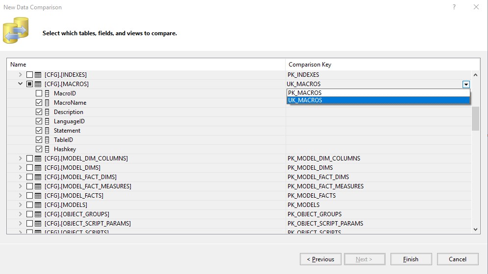 VS Data Compare - Select Objects and Columns