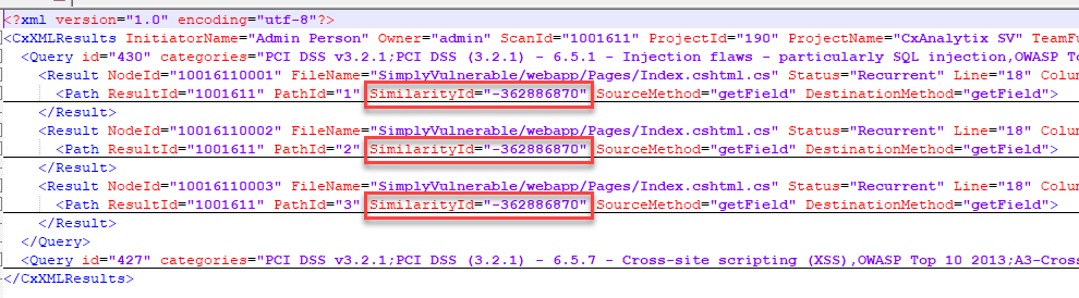 CxAnalytix SimilarityId XML Report Example