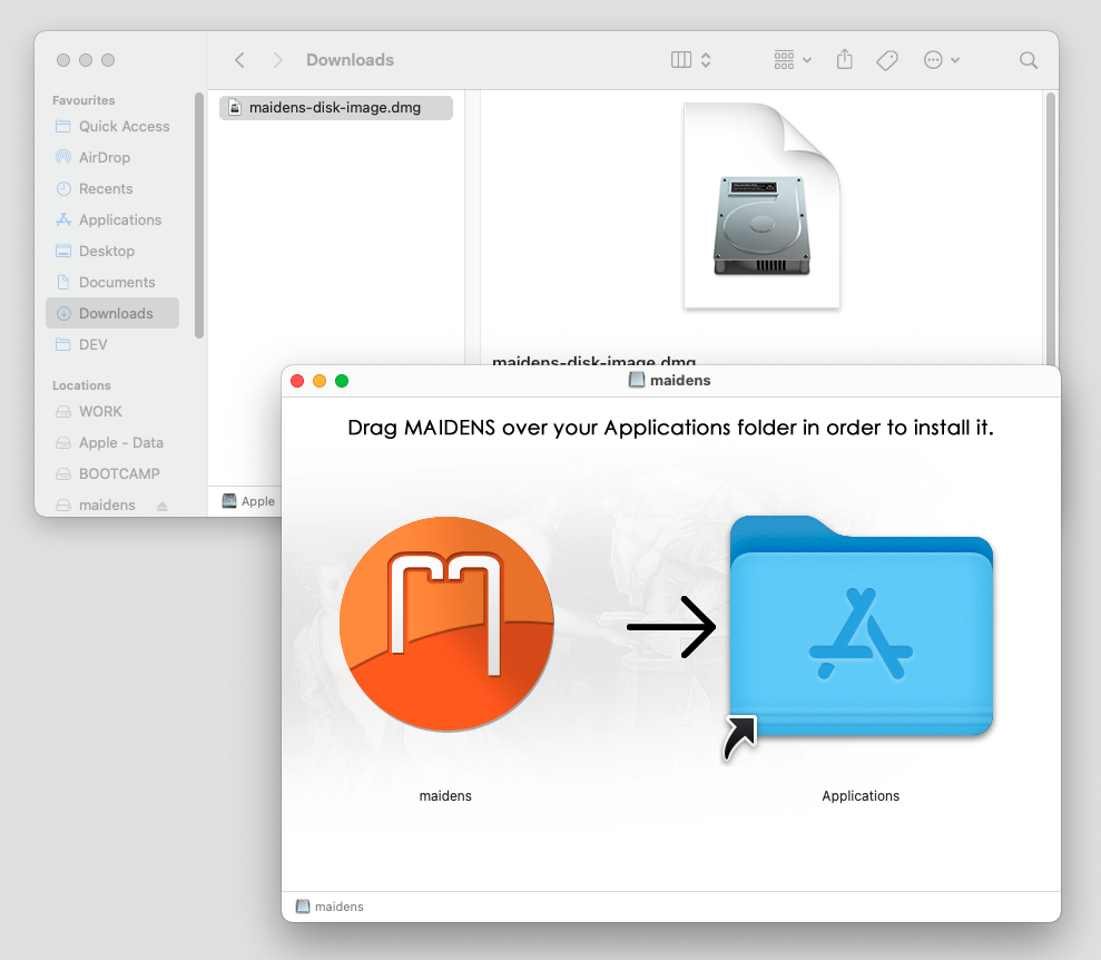 File "maidens-disk-image.dmg" as displayed after double-clicked