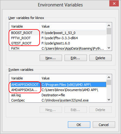 Environment variable setup screen