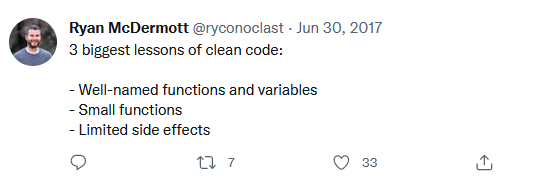 Clean code tweet by Ryan McDermott