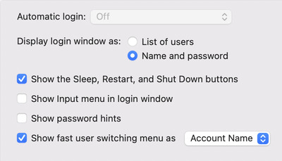 Mac login options