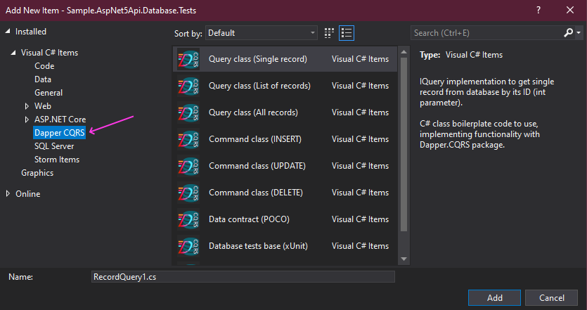 Visual Studio New Item