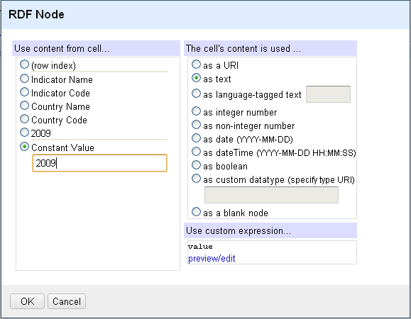 Node dialog